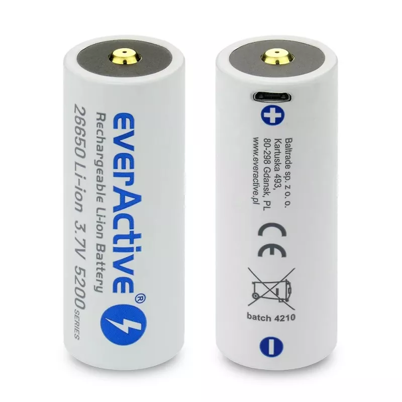 Rechargeable battery everActive EV26650-52M 3.7V 5200mAh with Micro USB charging