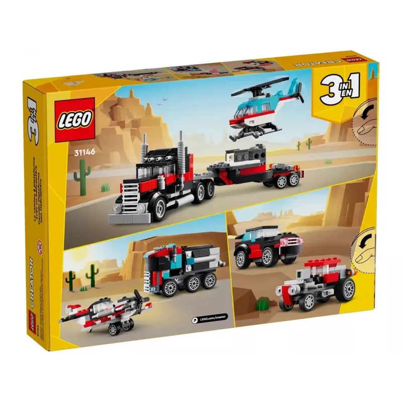 LEGO Creator 2-in-1 Flatbed Truck with Helicopter set 31146, convertible build for kids