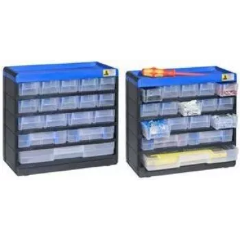 Small parts organizer allit 464610, plastic storage box 300x285x135 mm, black/blue