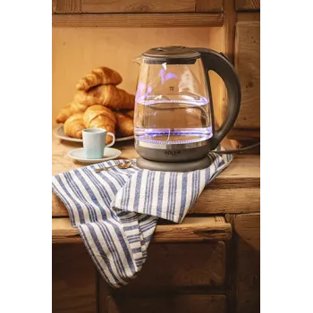 Adler | Kettle | AD 1286 | Standard | 2200 W | 2 L | Plastic/Glass | 360° rotational base | Grey/ transparent