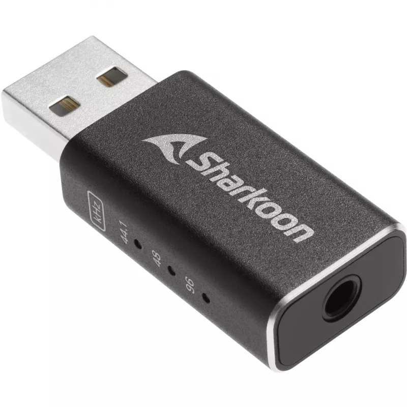 Internal USB Type-A to 3.5 mm DAC adapter Sharkoon DAC Pro S — 2 V output, black, compact (42×17.3×9.7 mm)