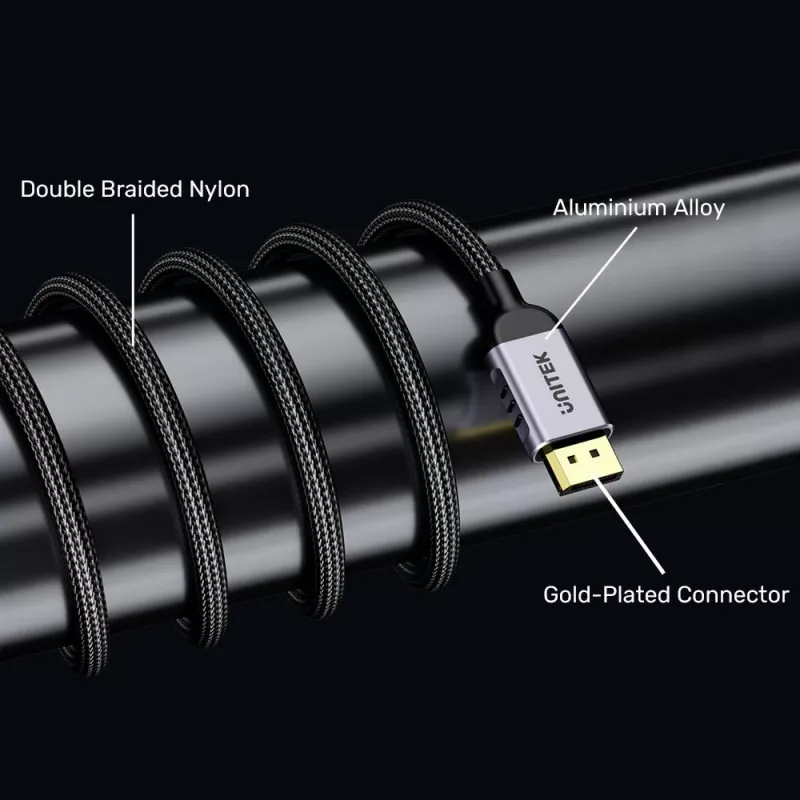 Unitek C1626GY01-1.5M DisplayPort 2.1 cable, 8K@120Hz, 1.5 m, Black/Grey