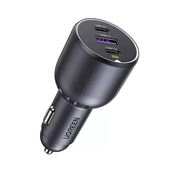 Ugreen 130W 3-Port Fast Car Char gray Headphones, Mobile computer, Mobile phone, Laptop, Power bank, Telephone Grey Cigar lighter Auto