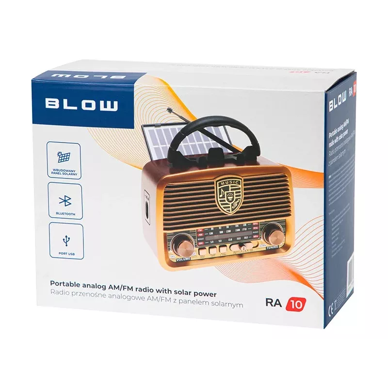 Analog radio BLOW RA10 AM/FM solar 77-540 — AM/FM receiver with solar panel and battery backup