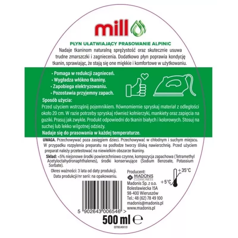 Mill ALPINIC Ironing Aid Liquid Spray 500 ml