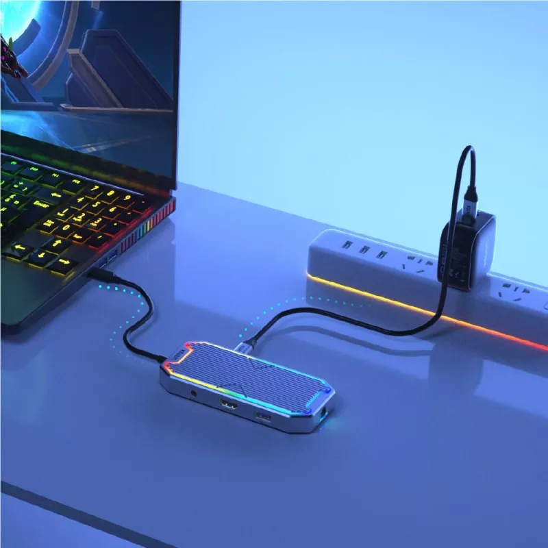 USB hub Unitek uHUB S7+ — wired USB 3.2 Gen 2 Type-C, 100 W PD, Gigabit Ethernet, 4K support, Space Grey