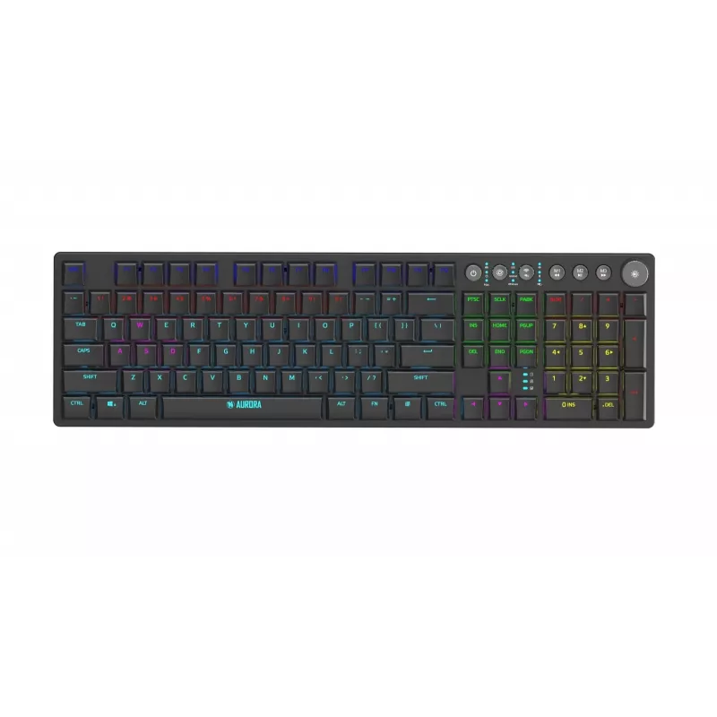 iBOX Aurora K-6 IKGMK6 Mechanical Low-Profile Gaming Keyboard, Wired + RF Wireless + Bluetooth, KRGD Red switches, LED backlight, QWERTY English, Black