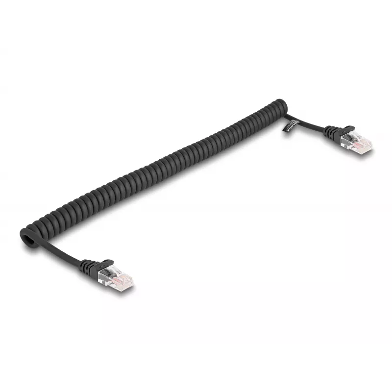 Network Cable DeLOCK RJ45 Coiled Cable male to male Cat.5e 1m black