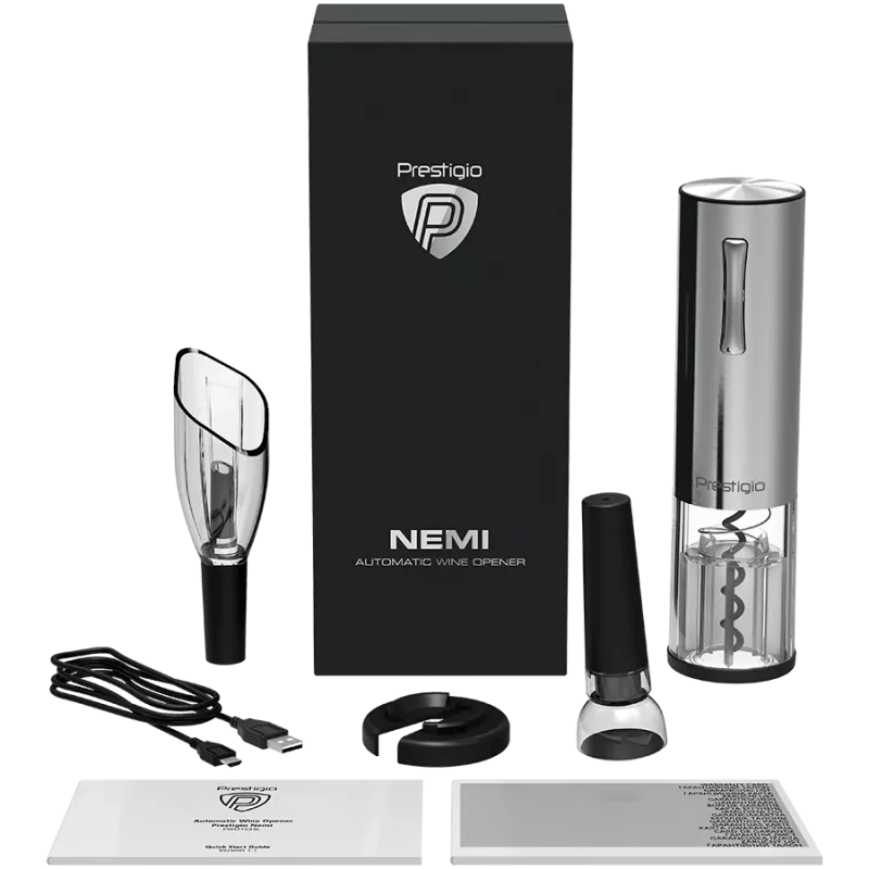 Nemi, Electric wine opener, aerator, vacuum preserver, Silver color