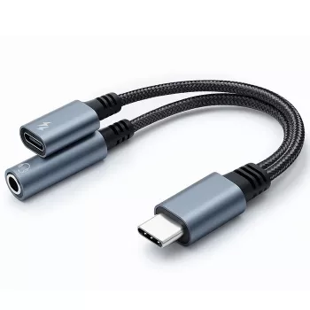 Adapter 2w1 USB C USB C Jack 3.5mm PD 15W