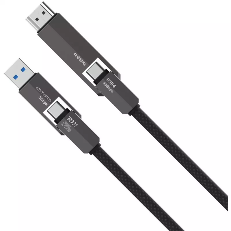 USB4 HDMI cable 4smarts ComboCord 240W 1.5 m – USB4 to HDMI, 240W power delivery, 1.5m length