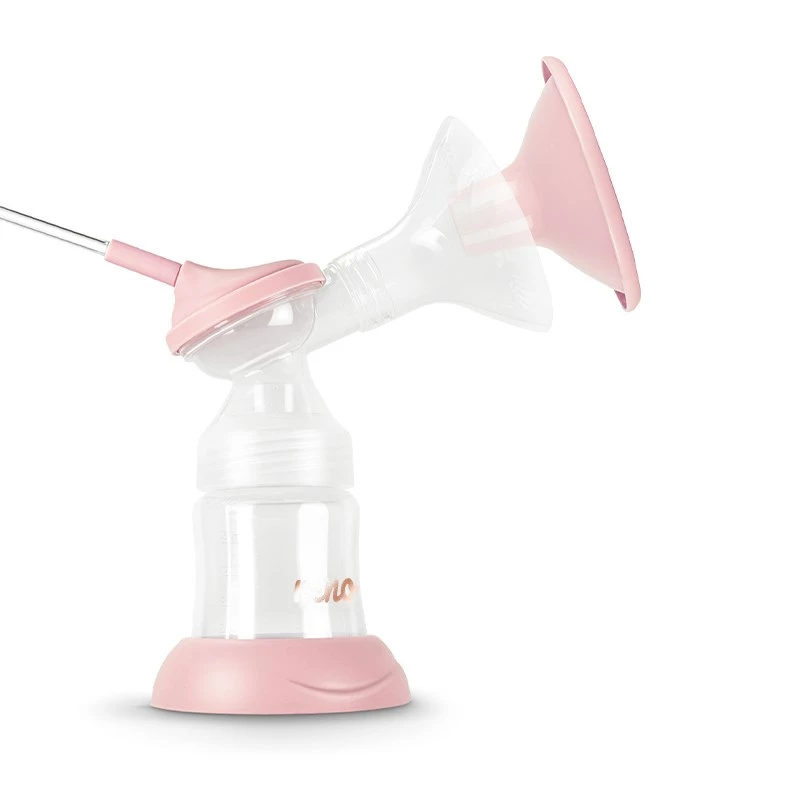 Electric breast pump neno Bella Twin — electronic, 150 ml bottles, 6 stimulation / 9 suction levels, USB Li‑Ion battery, pink/transparent