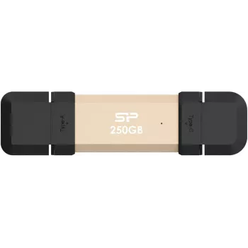 USB flash drive Silicon Power DS72 250 GB, USB 3.2 Gen 2 Type-A / Type-C, aluminium/rubber cap, gold