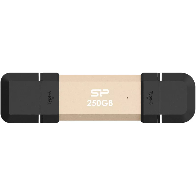 USB flash drive Silicon Power DS72 250 GB, USB 3.2 Gen 2 Type-A / Type-C, aluminium/rubber cap, gold