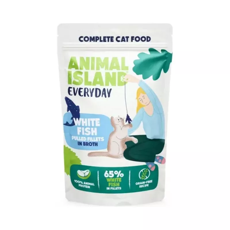 ANIMAL ISLAND Everyday White fish fillets in broth - wet cat food - 12 x 85g