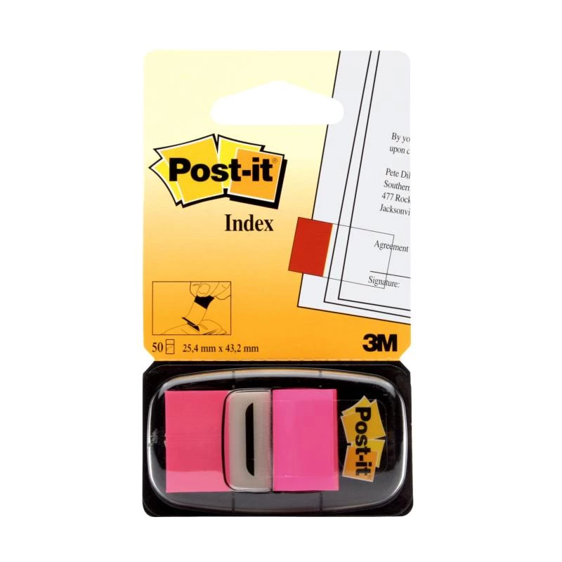 3M Post-it Index Pink, narrow, 50 adhesive strips Dimensions, 25,4 x 43,2 mm, in disposable dispenser (I680-21)