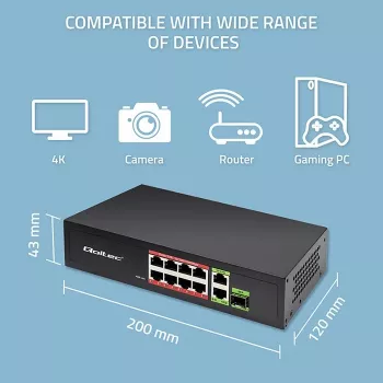 Ethernet Switch QOLTEC 52297 PoE RJ45 with PoE Uplink and SFP port