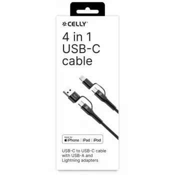 Celly 4-IN-1 Cable A+C to C+LIGHT 2M BK