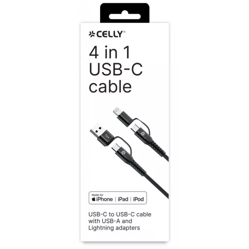 Celly 4-IN-1 Cable A+C to C+LIGHT 2M BK