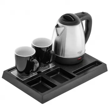 Adler AD 1354 Hotel kettle stainless steel 1.2 L + tray with cups black, steel