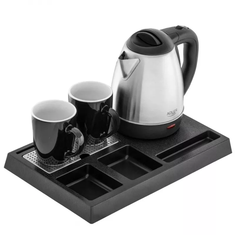 Adler AD 1354 Hotel kettle stainless steel 1.2 L + tray with cups black, steel