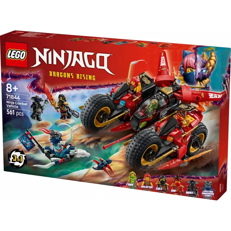 LEGO Ninja Combat Vehicle set 71844 — NINJAGO, 561 pieces, 6 minifigures, movable parts, 140×240×220 mm