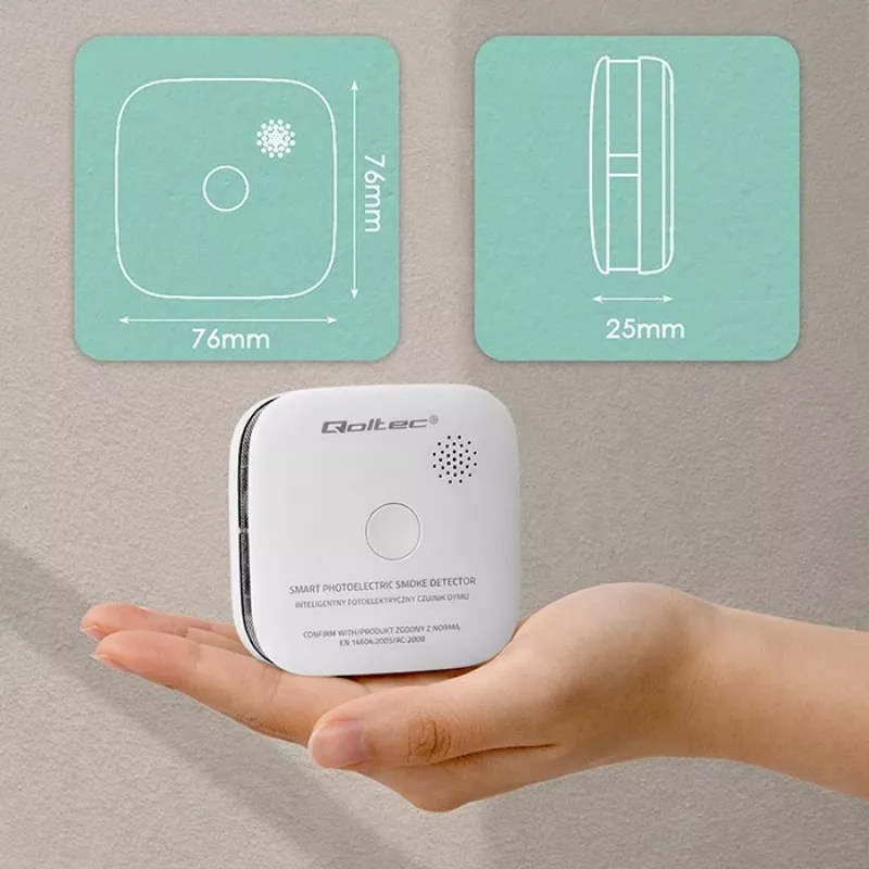 Wireless smoke detector QOLTEC model 52653 with 85 dB battery alarm