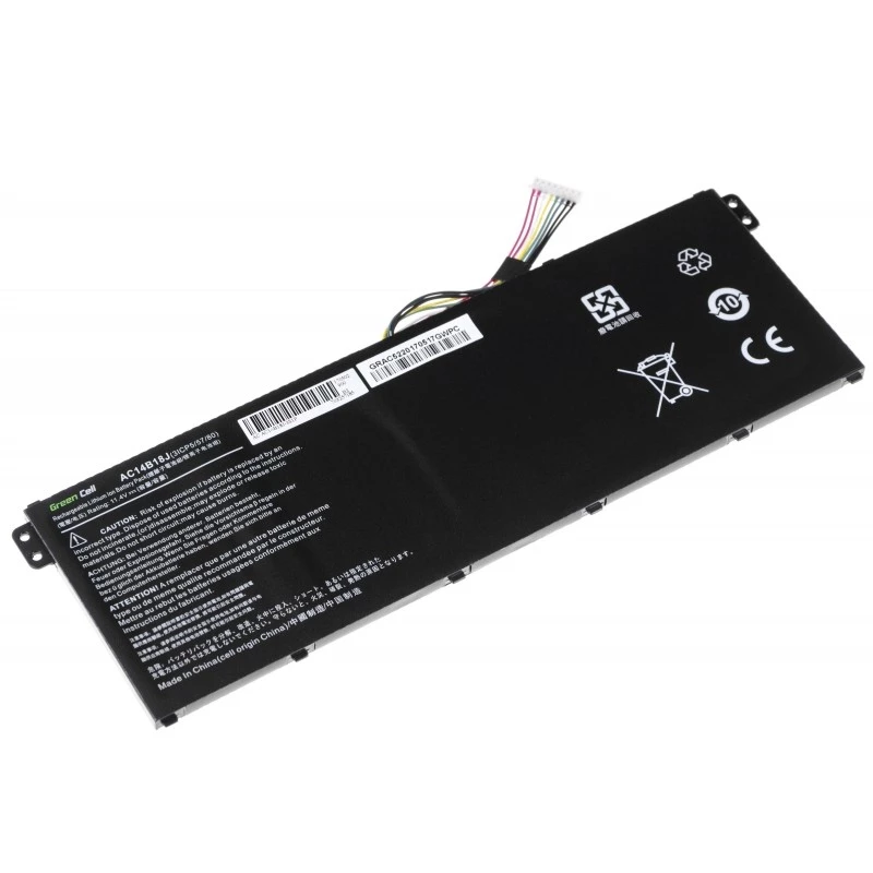 Battery Green Cell AC52 for Acer Aspire E11 ES1-111M ES1-131 E15 ES1-512 Chromebook CB3-111 CB5-311, 11.4V 2200mAh Li-Ion, 3 cells, black