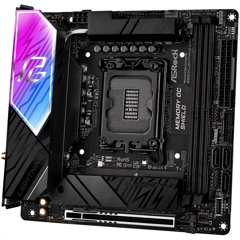 Motherboard ASROCK B860I Lightning WiFi — Intel B860, LGA 1851, Mini-ITX, DDR5, 2x DIMM, 4x M.2, 2.5Gb LAN, Wi‑Fi 6E, Bluetooth 5.3