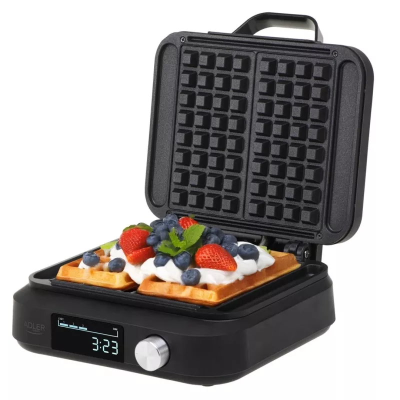 Waffle maker Adler AD 3087 — electric Belgian waffle iron, 2200 W, 2 rectangular plates 9×17 cm, black