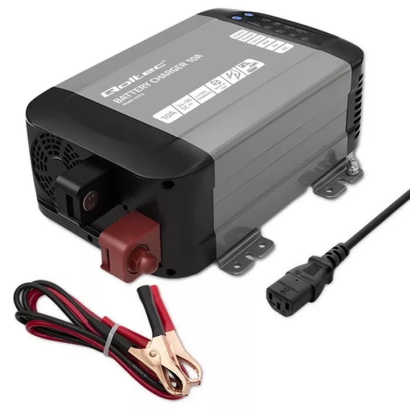 Qoltec 51952 Smart Monolith Battery Charger for LiFePO4/AGM/GEL/SLA, 10A, 24V