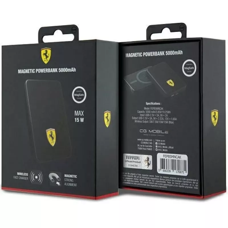 Ferrari Powerbank FEPB5MNCAK 15W 5000mAh Black/black Metal Logo MagSafe