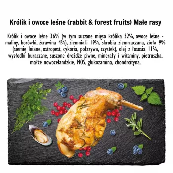 Dry dog food PAKA ZWIERZAKA Rabbit with Forest Fruits S 3 kg — adult small/medium dogs, 29% protein, 16% fat, gluten- and soy-free