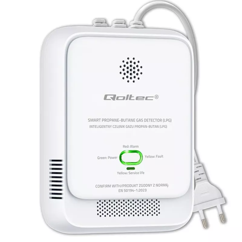 Gas leak sensor QOLTEC 52652 — propane/butane (LPG) detector, 85 dB alarm, LED indicator