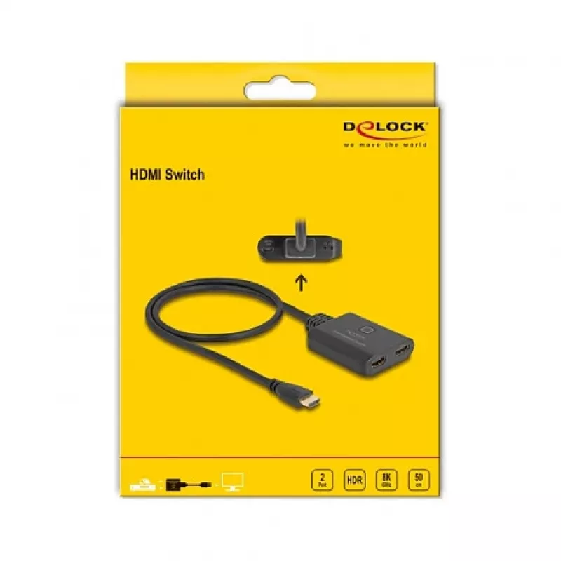DeLOCK HDMI Switch 2 x HDMI in to 1 x HDMI out 8K 60 Hz integrated cable 50 cm