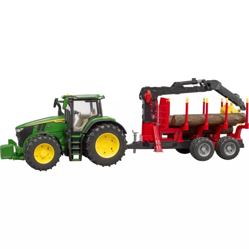 BRUDER John Deere 7R 350 with forestry trailer and 4 trunks