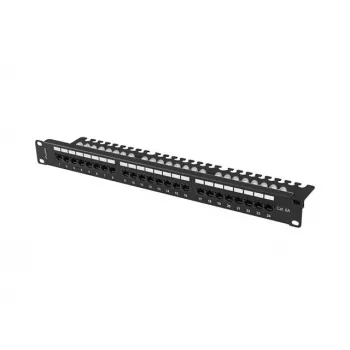 Lanberg PPUA-1124-B 24-Port Cat.6A UTP Patch Panel with Cable Organizer, 1U 19 inch Rack-Mountable, Black