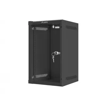 Lanberg WF10-2309-10B 9U 10-Inch Wall-Mount Rack Cabinet, 469x280x310 mm, Black, IP20, Glass Door, 20 kg Load