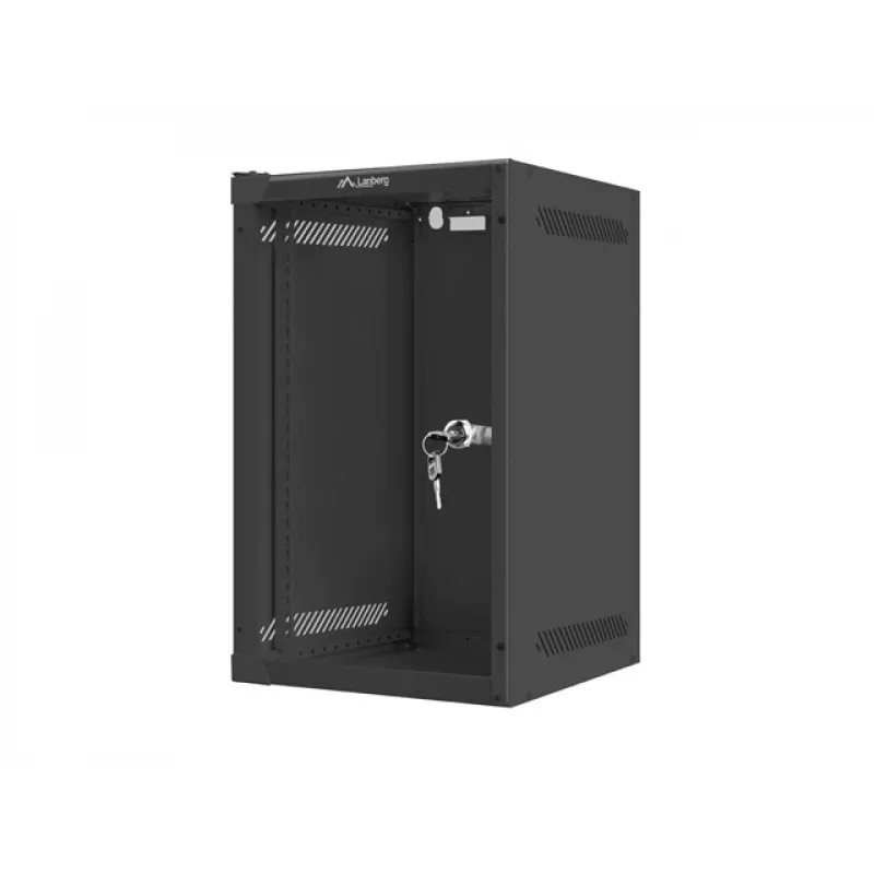 Lanberg WF10-2309-10B 9U 10-Inch Wall-Mount Rack Cabinet, 469x280x310 mm, Black, IP20, Glass Door, 20 kg Load