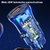 Car charger usams CC164CC01 30W with 1×USB-A and 1×USB-C for fast charging