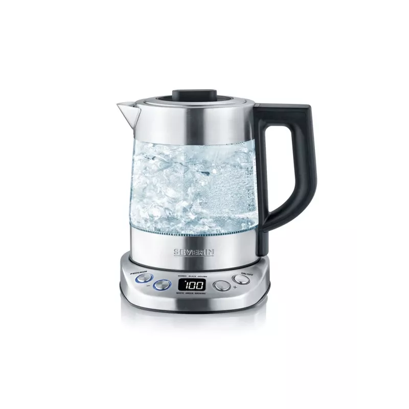 Electric kettle SEVERIN 1 L 2200 W glass and stainless steel, 5 temp settings, LED display