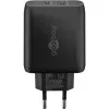 USB-C Dual-Fast Charger, PD, GaN, 65 Watt (black, 1x USB-C, 1x USB-A, Power Delivery)