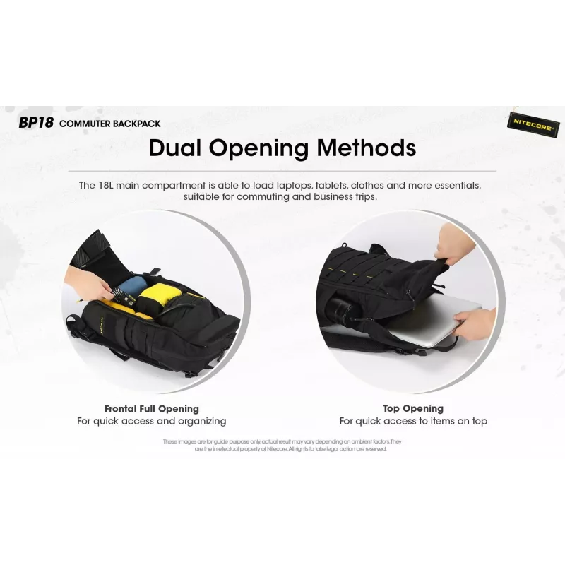 Travel backpack Nitecore BP18 — black nylon/polyester, 240×160×470 mm