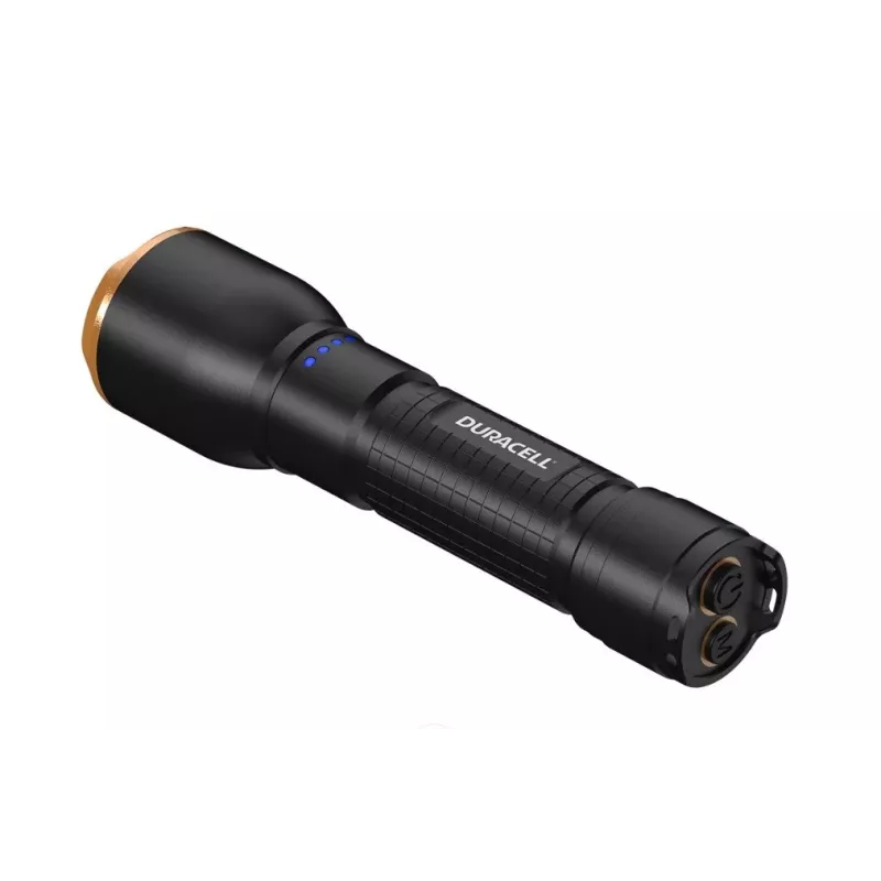 Flashlight Duracell DF2500R — black, handheld rechargeable torch