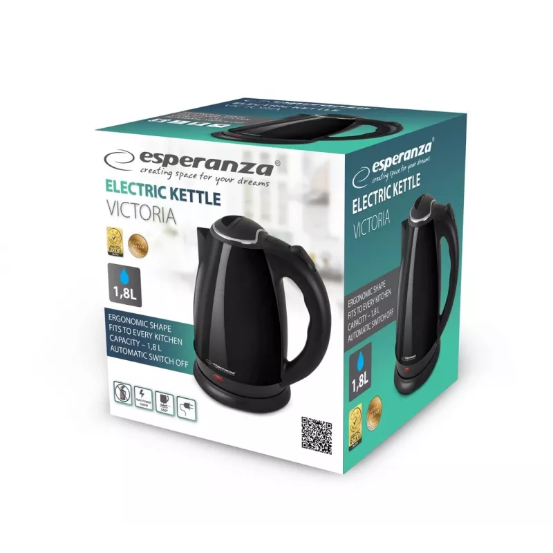 Electric kettle ESPERANZA EKK113K 1.8 L 1800 W, stainless steel, black, cordless