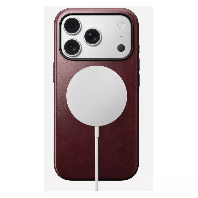 Mobile phone cover Nomad Modern Leather Case for iPhone 17 Pro, leather + TPU + PC, fits 16 cm (6.3 inch) screen, Bordeaux