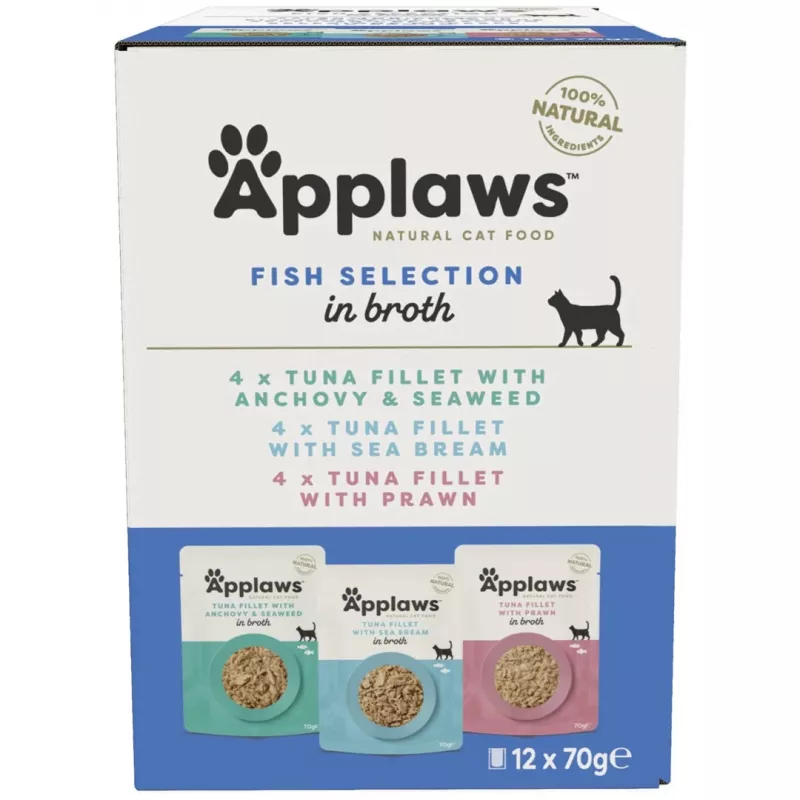 Wet cat food Applaws Fish selection multipack in broth 12 x 70 g, adult, 83% moisture, sachets