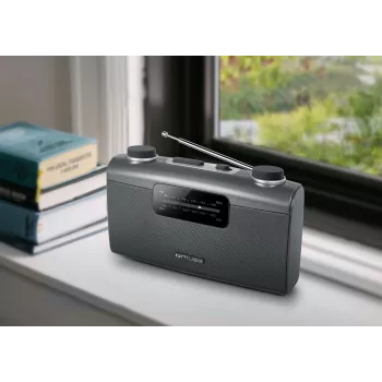Portable radio Muse M-058 R — AM/FM, rotary volume, battery or AC (230V, 50Hz), black/grey