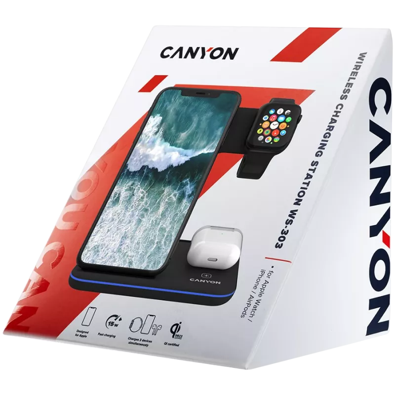 Canyon Wireless Charger Dock 3in1 QI for Apple 15W black retail