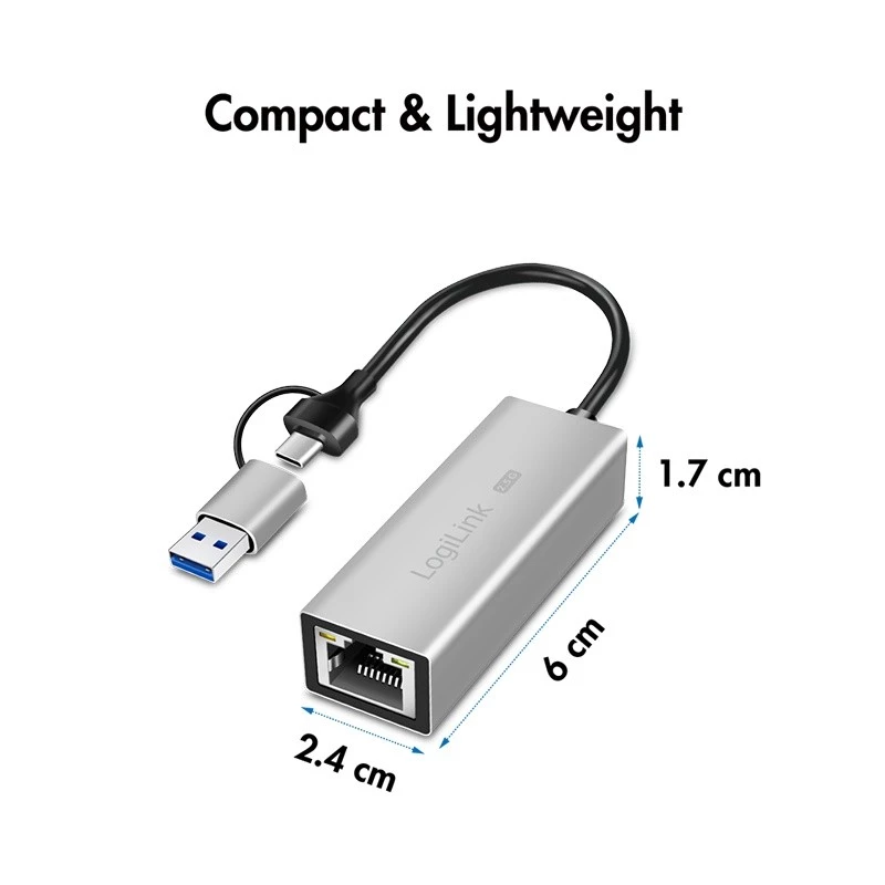 USB-A/-C to 2,5G Ethernet adapter, gray
